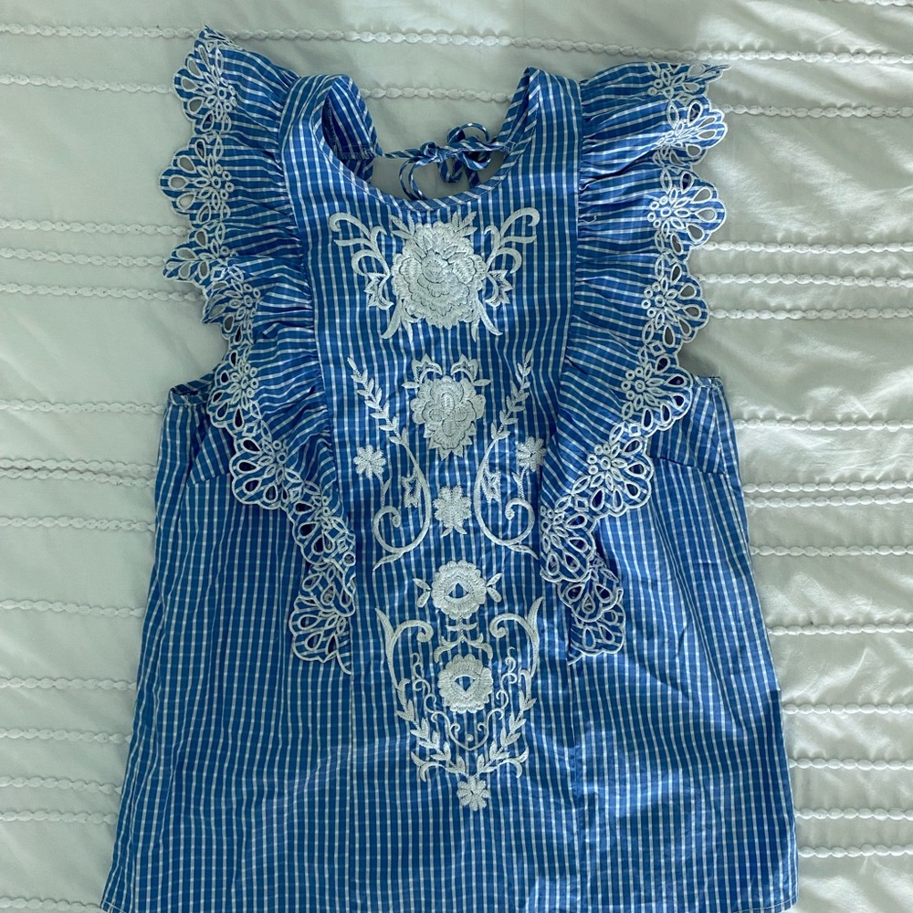 Blue Striped Embroidered Top